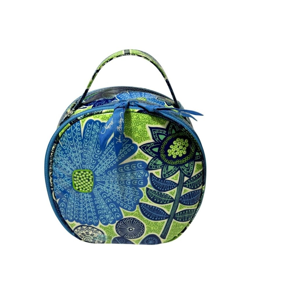 Vera Bradley Vinyl Cosmetic Travel Case With Handle Multi-pocket Hatbox Dual Zip